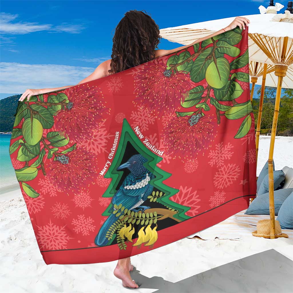 New Zealand Christmas In July Sarong Kowhai Tui Bird With Pohutukawa - Red