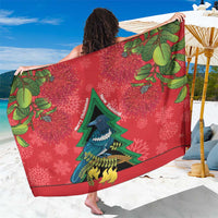 New Zealand Christmas In July Sarong Kowhai Tui Bird With Pohutukawa - Red