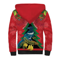 New Zealand Christmas In July Sherpa Hoodie Kowhai Tui Bird With Pohutukawa - Red