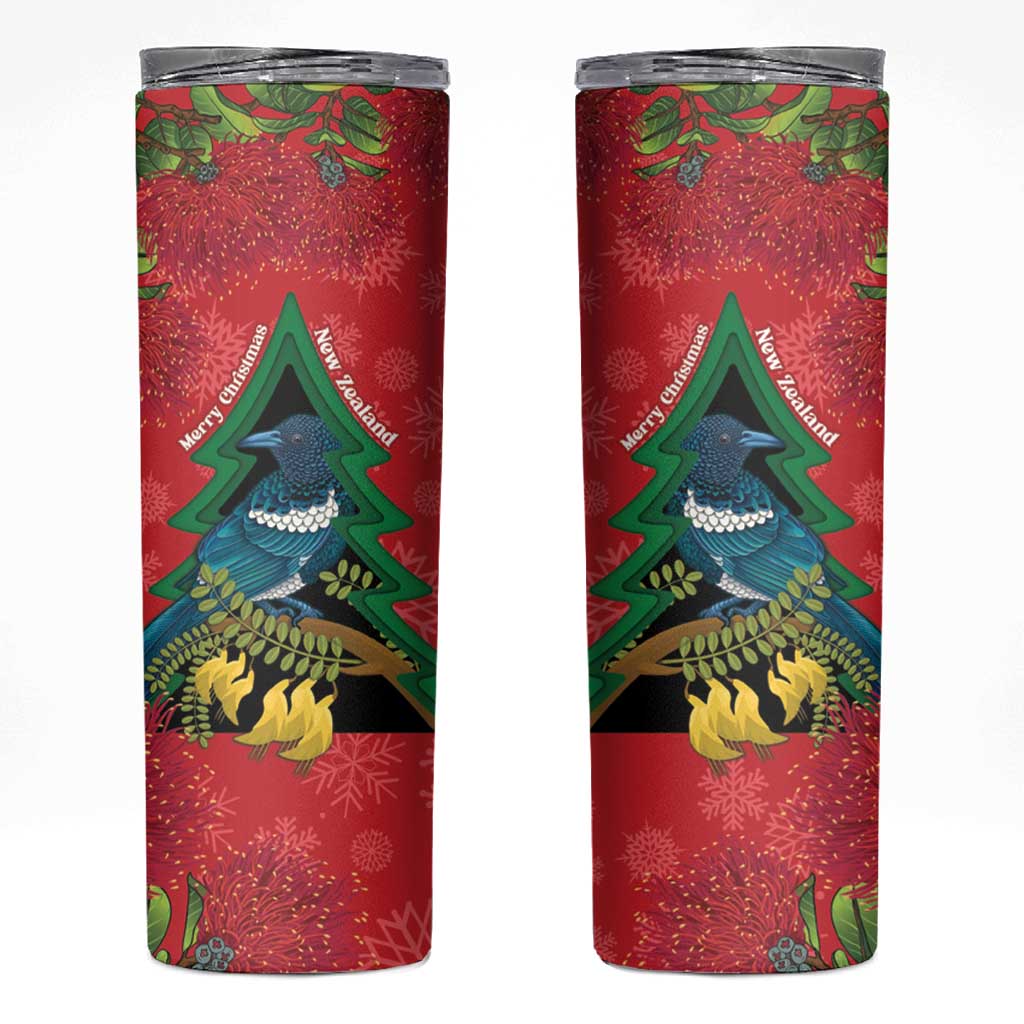 New Zealand Christmas In July Skinny Tumbler Kowhai Tui Bird With Pohutukawa - Red LT14 Red - Polynesian Pride