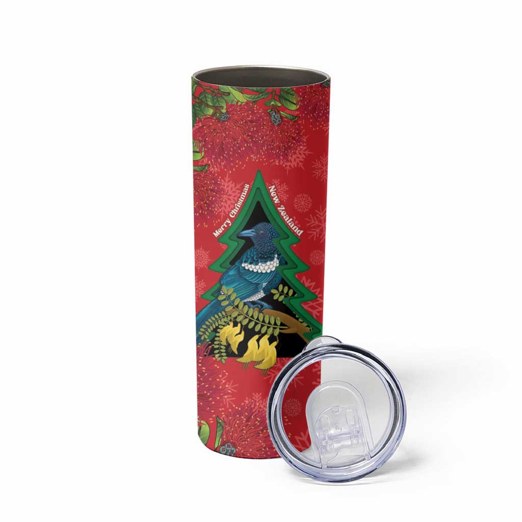 New Zealand Christmas In July Skinny Tumbler Kowhai Tui Bird With Pohutukawa - Red LT14 - Polynesian Pride