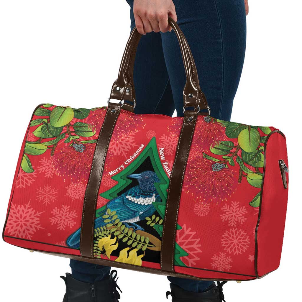 New Zealand Christmas In July Travel Bag Kowhai Tui Bird With Pohutukawa - Red - Polynesian Pride