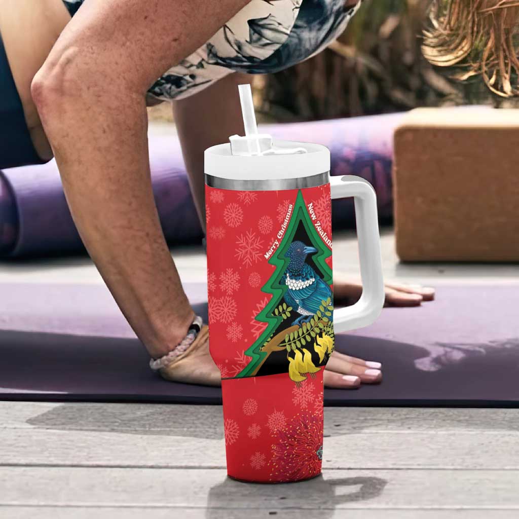 New Zealand Christmas In July Tumbler With Handle Kowhai Tui Bird With Pohutukawa - Red