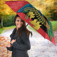 New Zealand Christmas In July Umbrella Kowhai Tui Bird With Pohutukawa - Red - Polynesian Pride