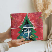 New Zealand Christmas In July Wrapping Paper Kowhai Tui Bird With Pohutukawa - Red - Polynesian Pride