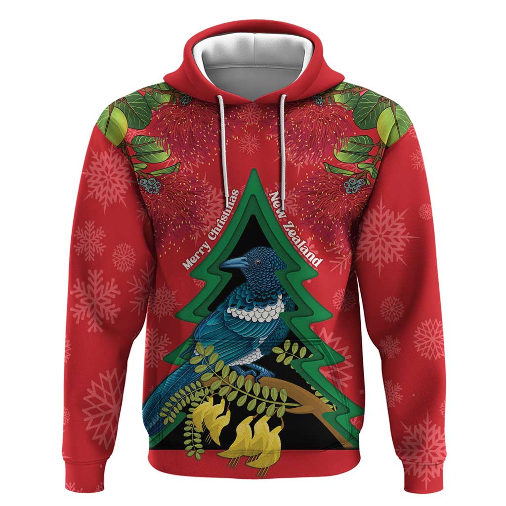 New Zealand Christmas In July Zip Hoodie Kowhai Tui Bird With Pohutukawa - Red