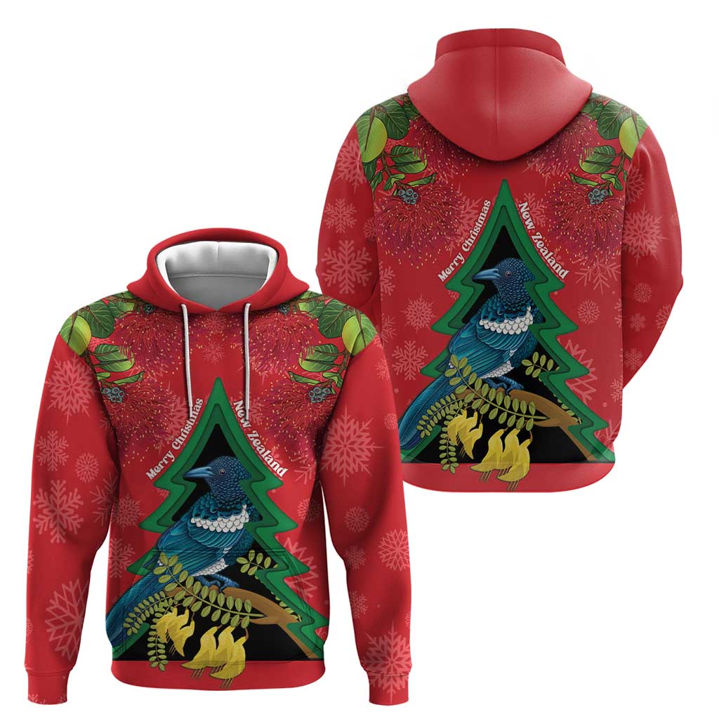 New Zealand Christmas In July Zip Hoodie Kowhai Tui Bird With Pohutukawa - Red