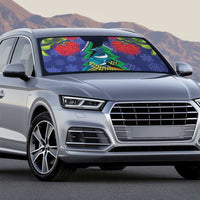New Zealand Christmas In July Auto Sun Shade Kowhai Tui Bird With Pohutukawa - Blue - Polynesian Pride
