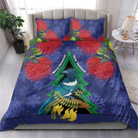 New Zealand Christmas In July Bedding Set Kowhai Tui Bird With Pohutukawa - Blue