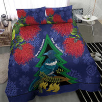 New Zealand Christmas In July Bedding Set Kowhai Tui Bird With Pohutukawa - Blue