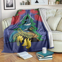 New Zealand Christmas In July Blanket Kowhai Tui Bird With Pohutukawa - Blue LT14 Blue - Polynesian Pride