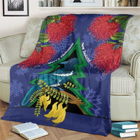 New Zealand Christmas In July Blanket Kowhai Tui Bird With Pohutukawa - Blue LT14 - Polynesian Pride