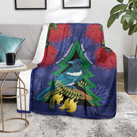 New Zealand Christmas In July Blanket Kowhai Tui Bird With Pohutukawa - Blue LT14 - Polynesian Pride