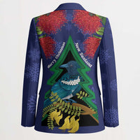 New Zealand Christmas In July Blazer Kowhai Tui Bird With Pohutukawa - Blue - Polynesian Pride