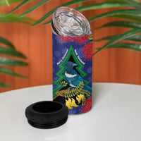 New Zealand Christmas In July 4 in 1 Can Cooler Tumbler Kowhai Tui Bird With Pohutukawa - Blue LT14 - Polynesian Pride