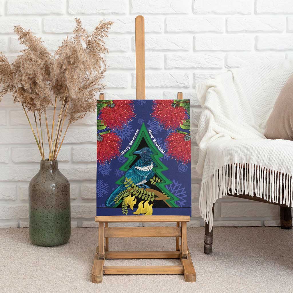 New Zealand Christmas In July Canvas Wall Art Kowhai Tui Bird With Pohutukawa - Blue