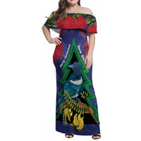New Zealand Christmas In July Family Matching Off Shoulder Maxi Dress and Hawaiian Shirt Kowhai Tui Bird With Pohutukawa - Blue
