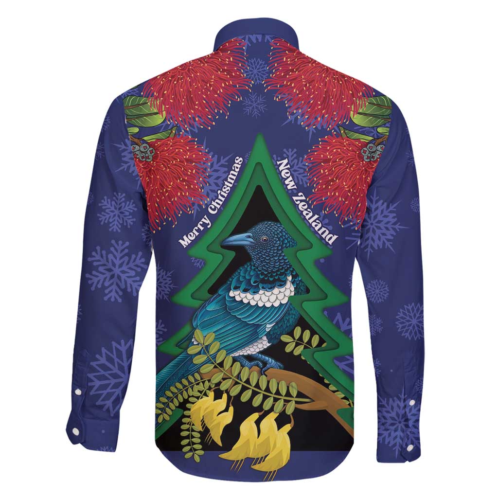New Zealand Christmas In July Family Matching Puletasi and Hawaiian Shirt Kowhai Tui Bird With Pohutukawa - Blue