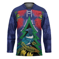 New Zealand Christmas In July Hockey Jersey Kowhai Tui Bird With Pohutukawa - Blue - Polynesian Pride