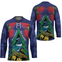 New Zealand Christmas In July Hockey Jersey Kowhai Tui Bird With Pohutukawa - Blue - Polynesian Pride