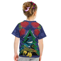 New Zealand Christmas In July Kid T Shirt Kowhai Tui Bird With Pohutukawa - Blue