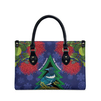 New Zealand Christmas In July Leather Bag Kowhai Tui Bird With Pohutukawa - Blue - Polynesian Pride