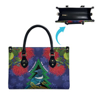 New Zealand Christmas In July Leather Bag Kowhai Tui Bird With Pohutukawa - Blue - Polynesian Pride