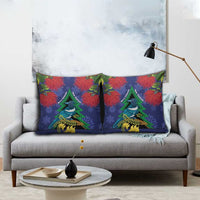 New Zealand Christmas In July Pillow Cover Kowhai Tui Bird With Pohutukawa - Blue - Polynesian Pride