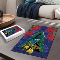 New Zealand Christmas In July Puzzle Kowhai Tui Bird With Pohutukawa - Blue - Polynesian Pride