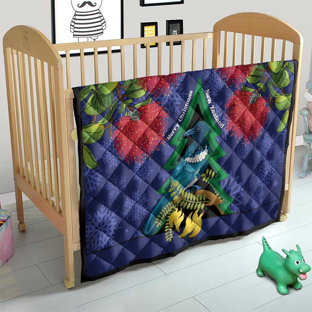 New Zealand Christmas In July Quilt Kowhai Tui Bird With Pohutukawa - Blue
