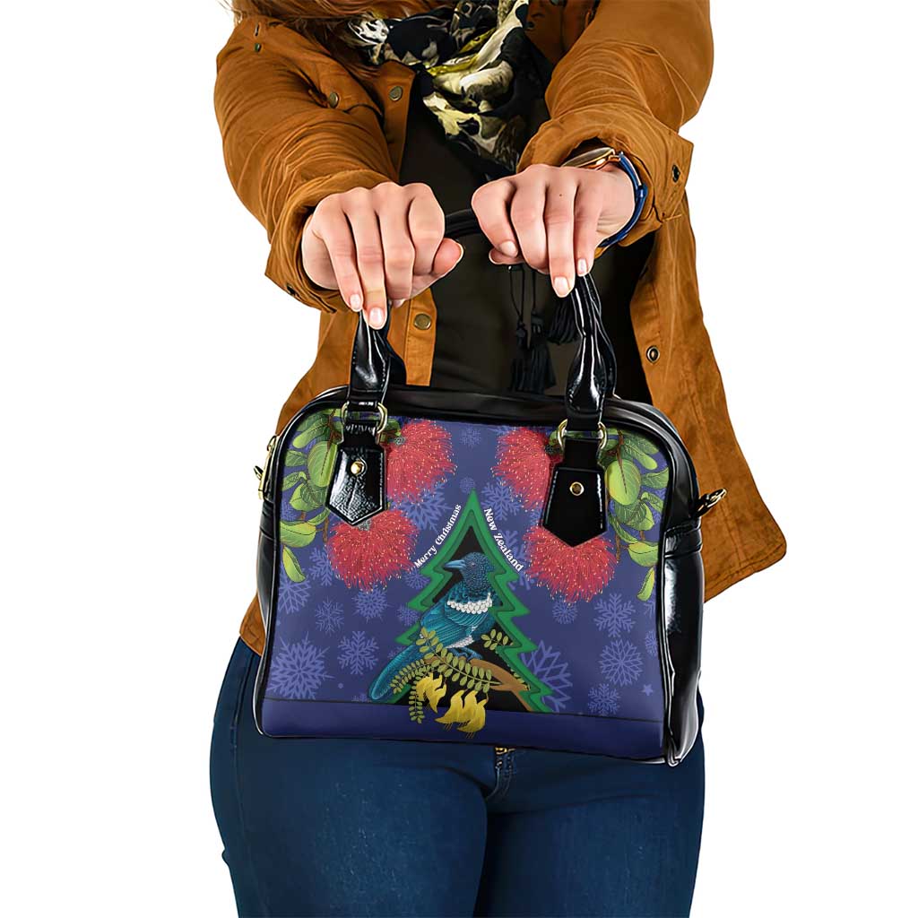 New Zealand Christmas In July Shoulder Handbag Kowhai Tui Bird With Pohutukawa - Blue LT14 One Size Blue - Polynesian Pride