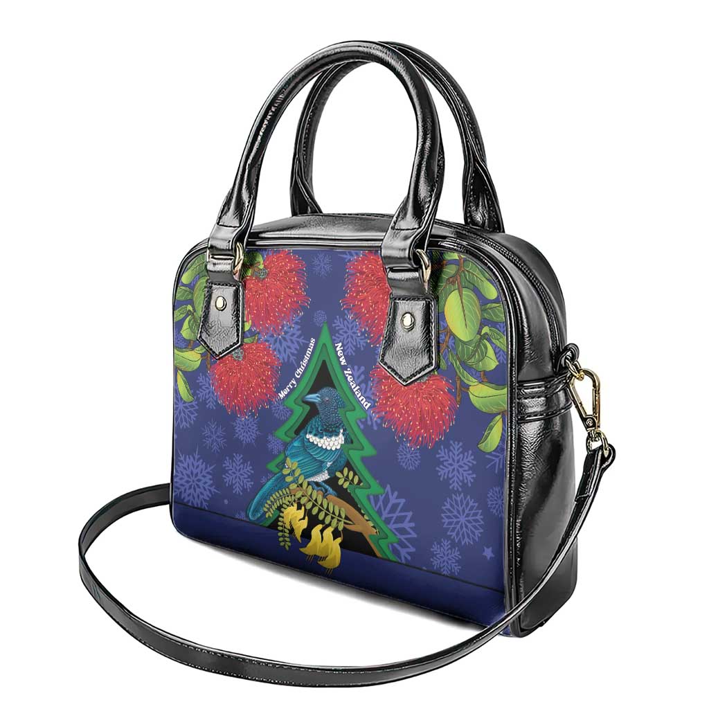 New Zealand Christmas In July Shoulder Handbag Kowhai Tui Bird With Pohutukawa - Blue LT14 - Polynesian Pride