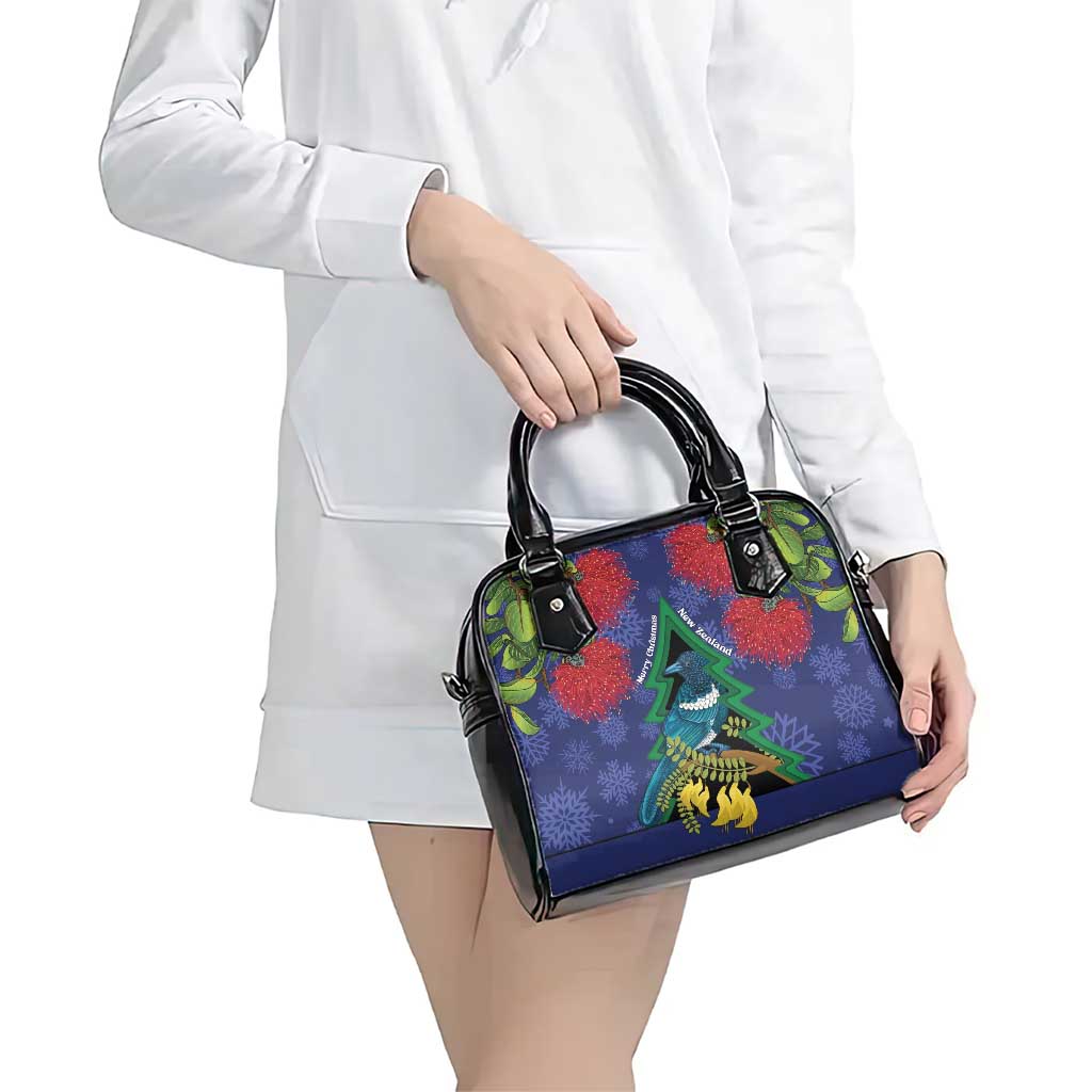 New Zealand Christmas In July Shoulder Handbag Kowhai Tui Bird With Pohutukawa - Blue LT14 - Polynesian Pride