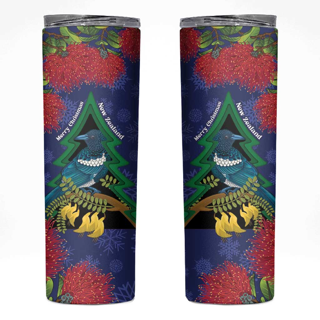 New Zealand Christmas In July Skinny Tumbler Kowhai Tui Bird With Pohutukawa - Blue LT14 Blue - Polynesian Pride