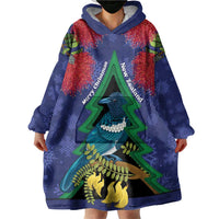 New Zealand Christmas In July Wearable Blanket Hoodie Kowhai Tui Bird With Pohutukawa - Blue