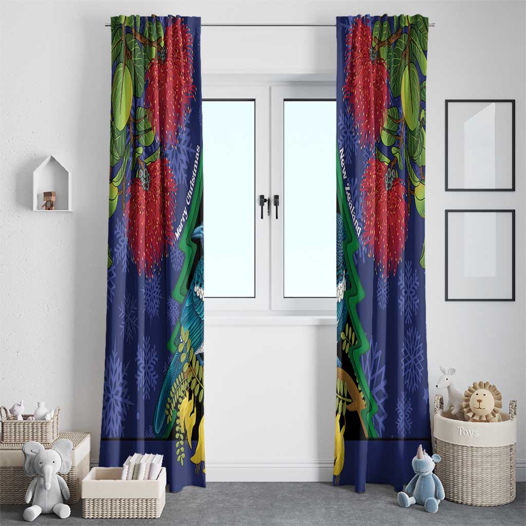 New Zealand Christmas In July Window Curtain Kowhai Tui Bird With Pohutukawa - Blue LT14 - Polynesian Pride