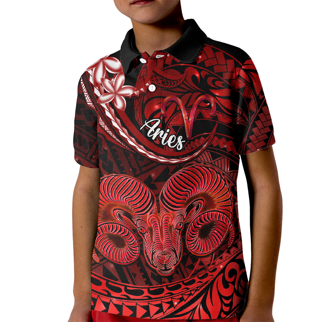 Polynesian Pride Aries Zodiac Kid Polo Shirt Astrological Sign Tribal Plumeria Red Galaxy LT14 Kid Red - Polynesian Pride