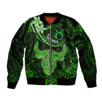 Polynesian Pride Taurus Zodiac Bomber Jacket Astrological Sign Tribal Plumeria Green Galaxy LT14 Unisex Green - Polynesian Pride