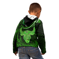 Polynesian Pride Taurus Zodiac Kid Hoodie Astrological Sign Tribal Plumeria Green Galaxy LT14 - Polynesian Pride