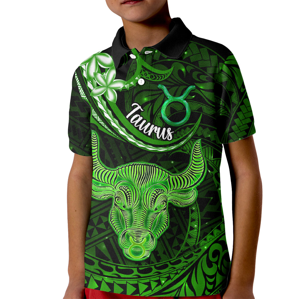 Polynesian Pride Taurus Zodiac Kid Polo Shirt Astrological Sign Tribal Plumeria Green Galaxy LT14 Kid Green - Polynesian Pride