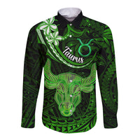 Polynesian Pride Taurus Zodiac Long Sleeve Button Shirt Astrological Sign Tribal Plumeria Green Galaxy LT14 Unisex Green - Polynesian Pride