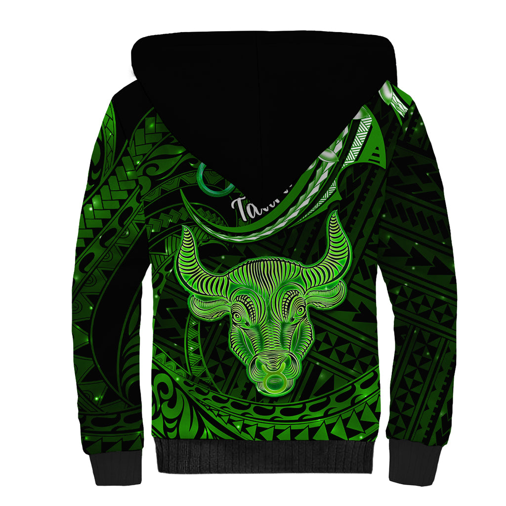 Polynesian Pride Taurus Zodiac Sherpa Hoodie Astrological Sign Tribal Plumeria Green Galaxy LT14 - Polynesian Pride