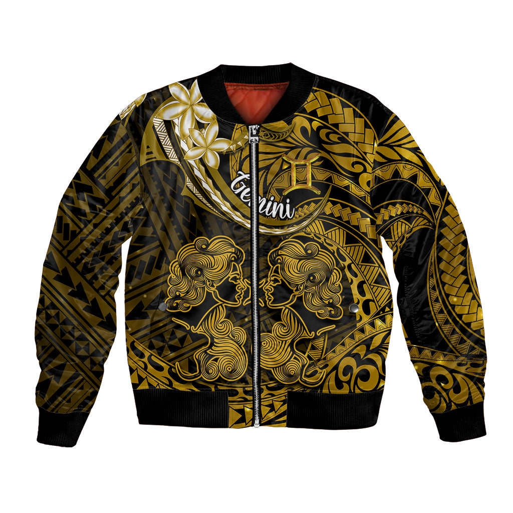 Polynesian Pride Gemini Zodiac Bomber Jacket Astrological Sign Tribal Plumeria Gold Galaxy LT14 Unisex Gold - Polynesian Pride