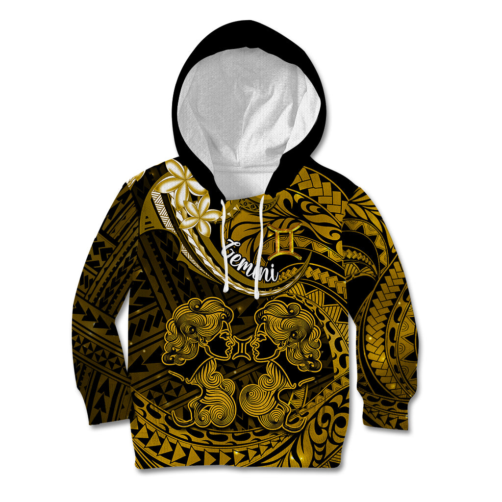 Polynesian Pride Gemini Zodiac Kid Hoodie Astrological Sign Tribal Plumeria Gold Galaxy LT14 Hoodie Gold - Polynesian Pride