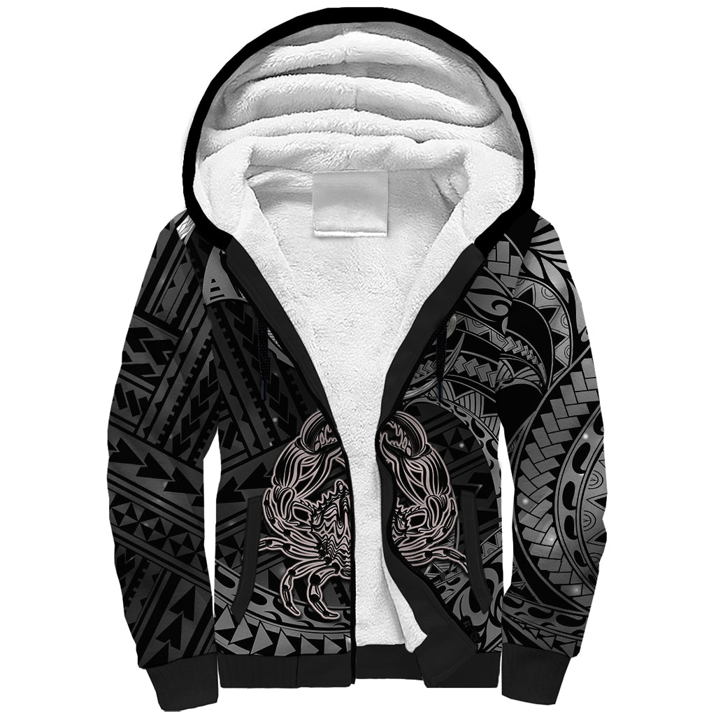Polynesian Pride Cancer Zodiac Sherpa Hoodie Astrological Sign Tribal Plumeria Grey Galaxy LT14 Unisex Grey - Polynesian Pride
