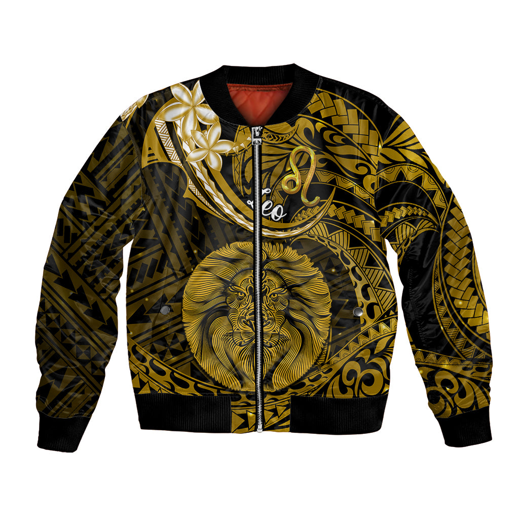 Polynesian Pride Leo Zodiac Bomber Jacket Astrological Sign Tribal Plumeria Gold Galaxy LT14 Unisex Gold - Polynesian Pride
