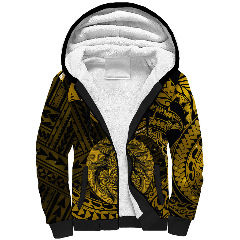 Polynesian Pride Leo Zodiac Sherpa Hoodie Astrological Sign Tribal Plumeria Gold Galaxy LT14 Unisex Gold - Polynesian Pride