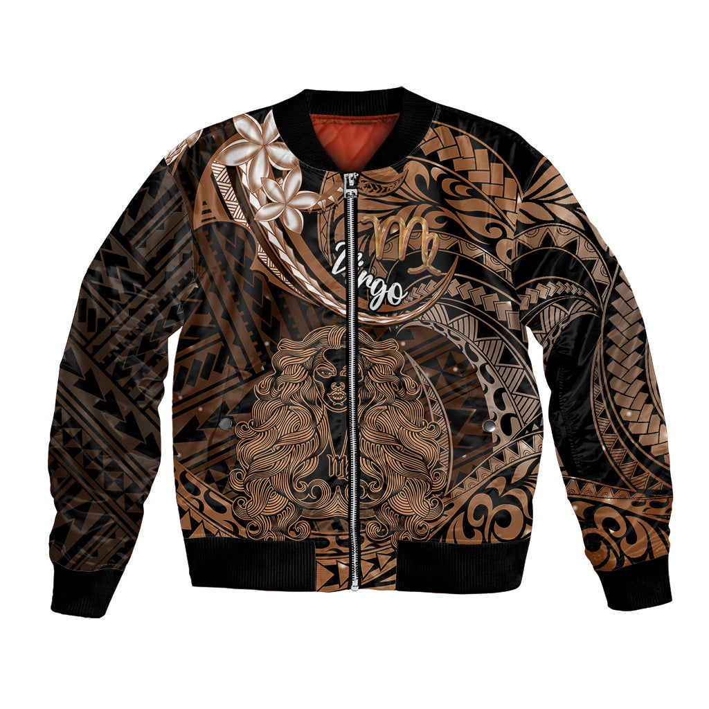Polynesian Pride Virgo Zodiac Bomber Jacket Astrological Sign Tribal Plumeria Brown Galaxy LT14 Unisex Brown - Polynesian Pride