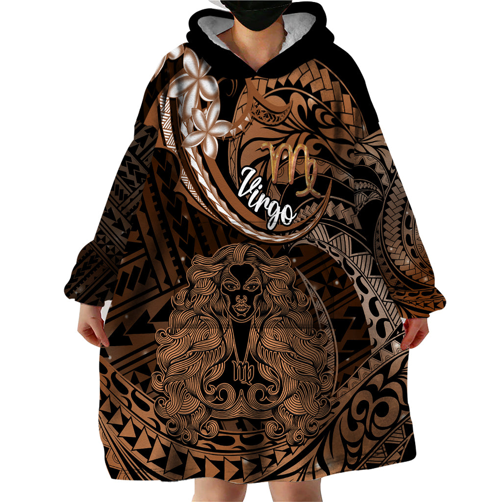 Polynesian Pride Virgo Zodiac Wearable Blanket Hoodie Astrological Sign Tribal Plumeria Brown Galaxy LT14 - Polynesian Pride