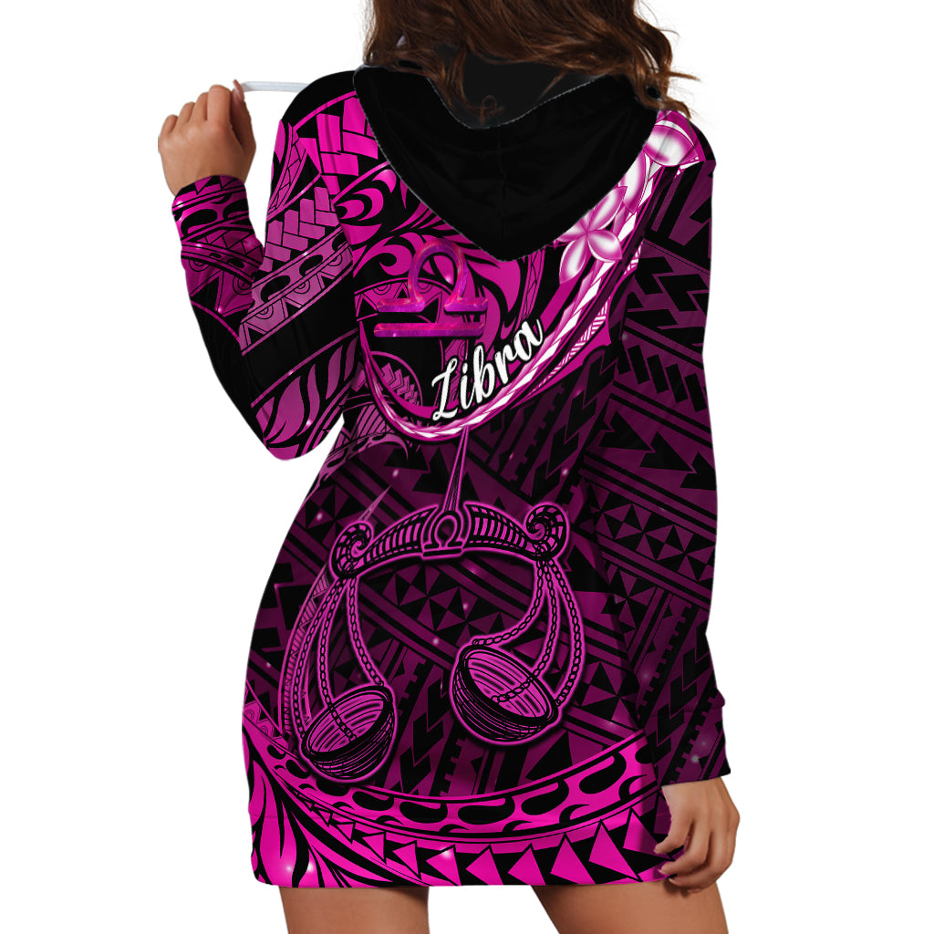 Polynesian Pride Libra Zodiac Hoodie Dress Astrological Sign Tribal Plumeria Pink Galaxy LT14 - Polynesian Pride